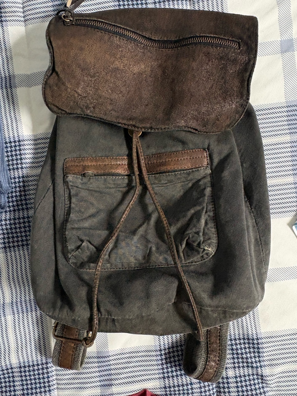 Black Canvas Backpack with Brown Leather Trim